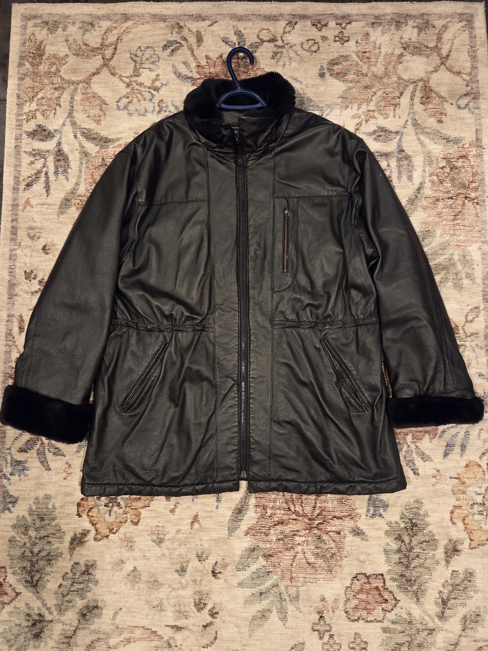 EMC Womans Leather Coat with Fur Trim